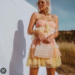 Rare For Love & Lemons Sorbet Lace Colorful Cute Mini Dress